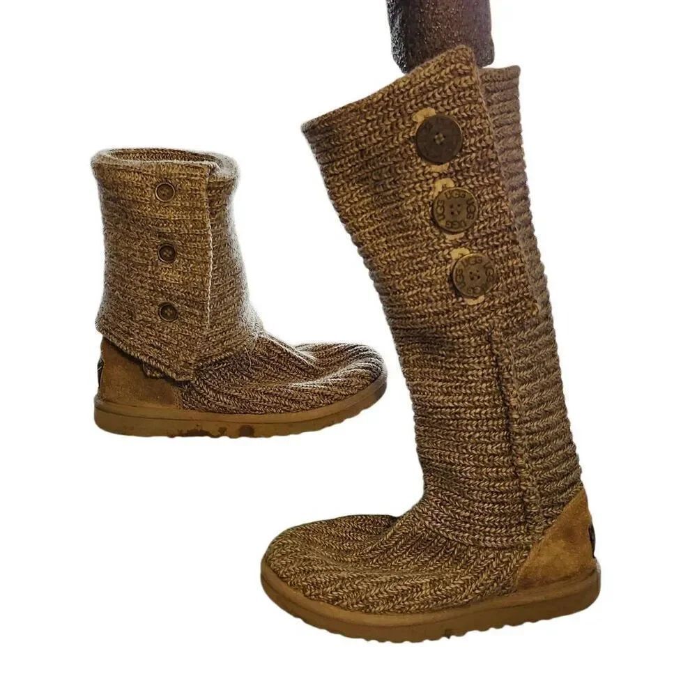 UGG Sweater Knit Classic Cardy Boots Gray Women Size 7